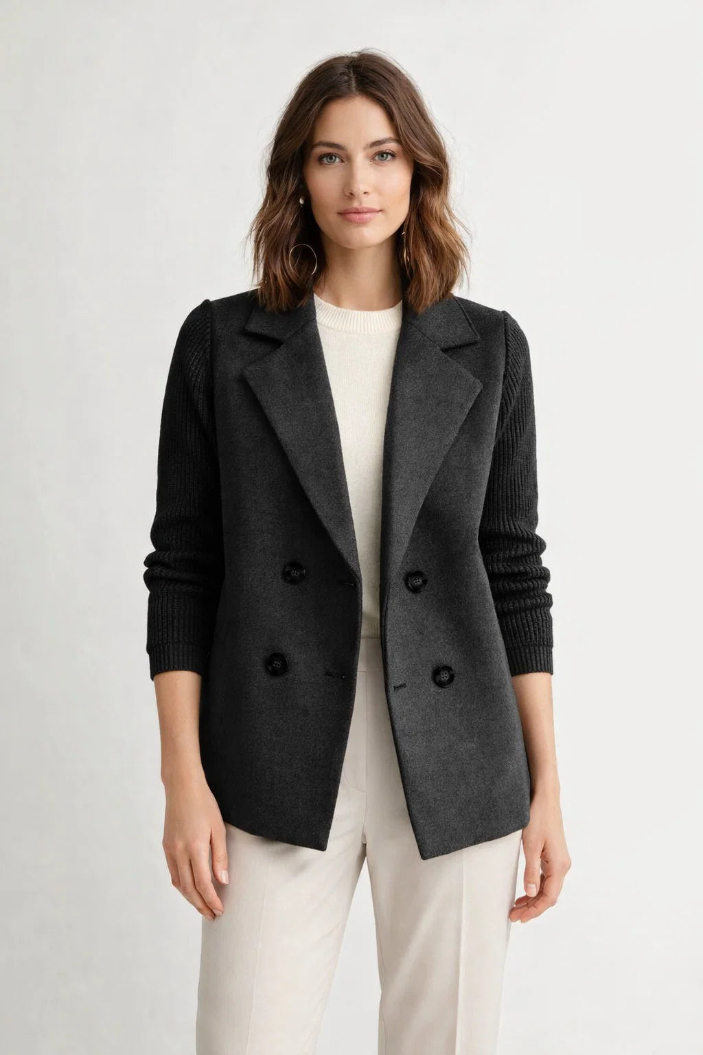 Damen Blazer mit Strickärmeln | Eleganter Doppelreihiger Strick-Blazer | Clara