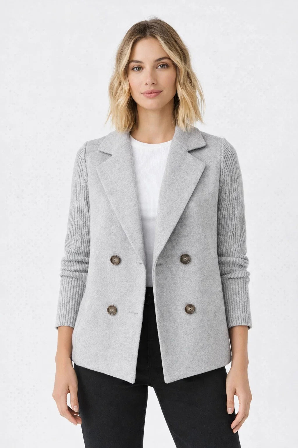 Damen Blazer mit Strickärmeln | Eleganter Doppelreihiger Strick-Blazer | Clara