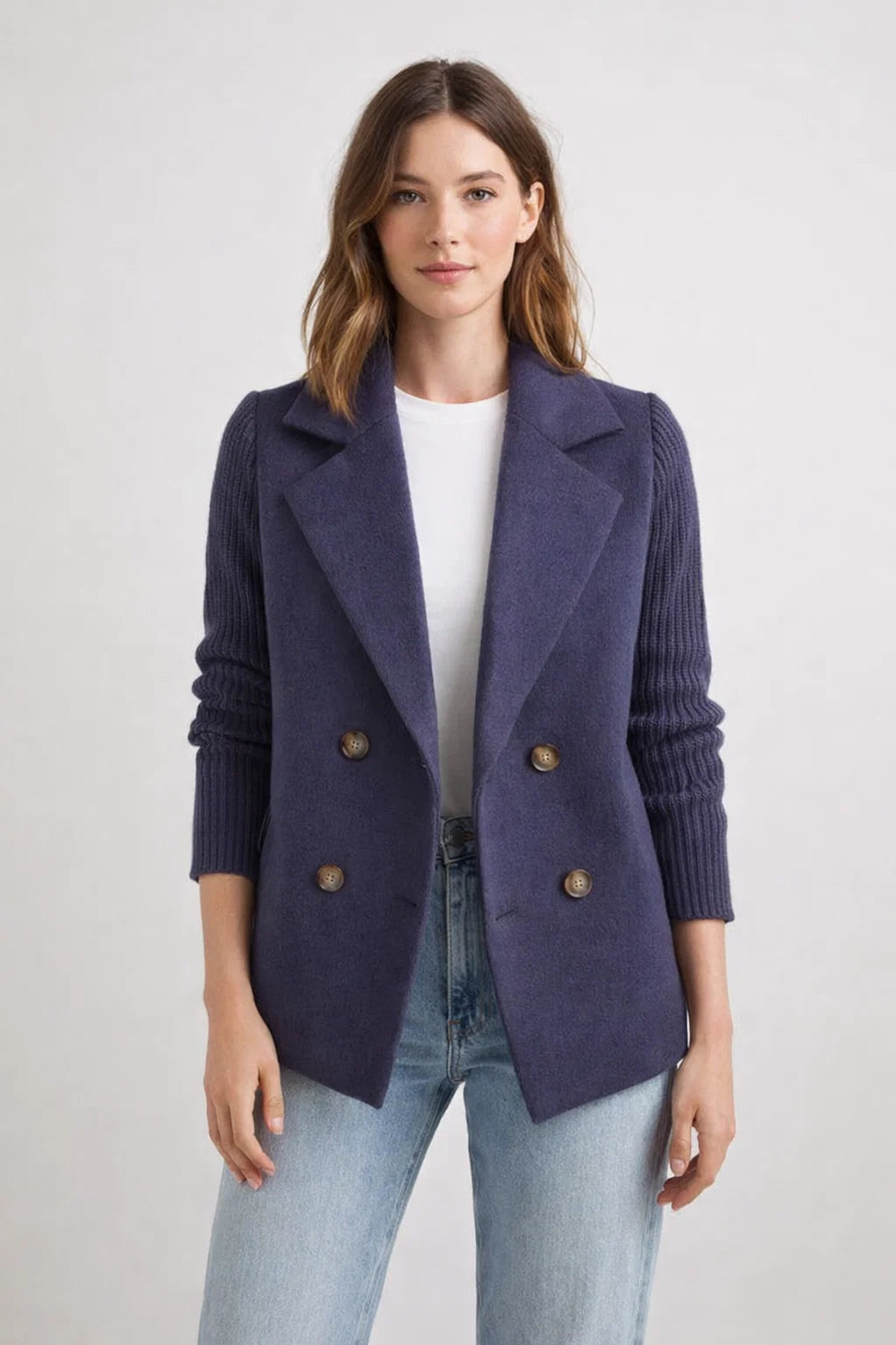 Damen Blazer mit Strickärmeln | Eleganter Doppelreihiger Strick-Blazer | Clara