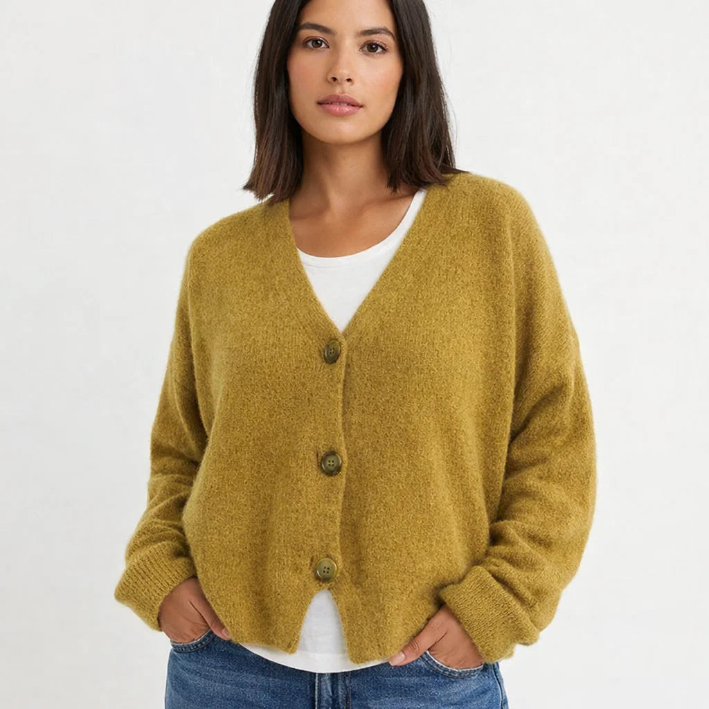 Damen Strick-Cardigan mit V-Ausschnitt und Knöpfen