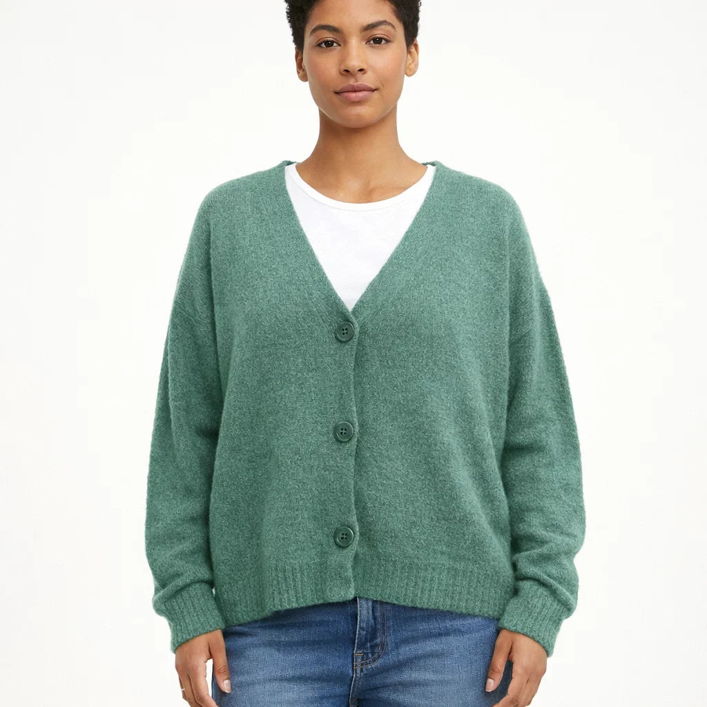 Damen Strick-Cardigan mit V-Ausschnitt und Knöpfen