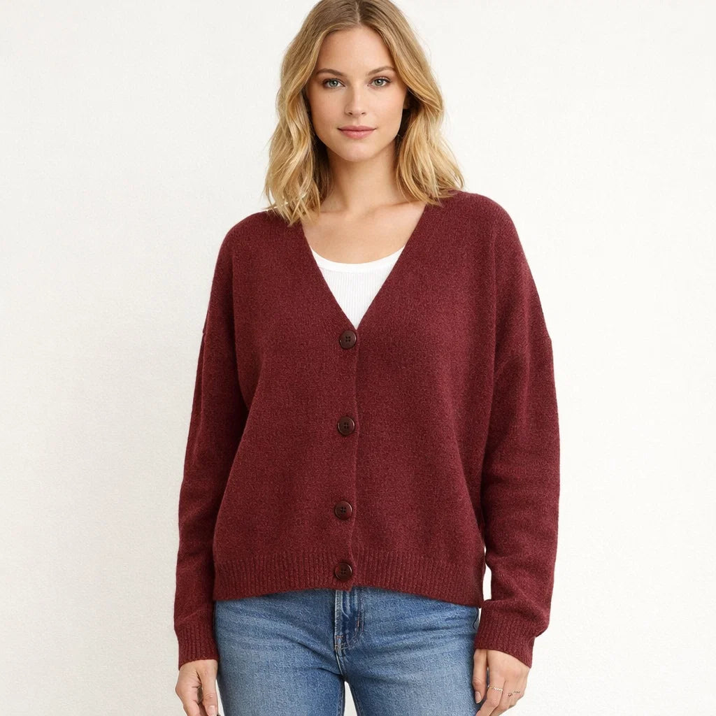 Damen Strick-Cardigan mit V-Ausschnitt und Knöpfen