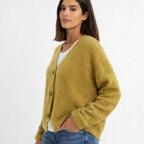 Damen Strick-Cardigan mit V-Ausschnitt und Knöpfen