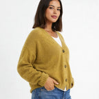 Damen Strick-Cardigan mit V-Ausschnitt und Knöpfen
