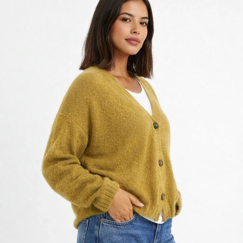 Damen Strick-Cardigan mit V-Ausschnitt und Knöpfen