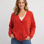 Damen Strick-Cardigan mit V-Ausschnitt und Knöpfen