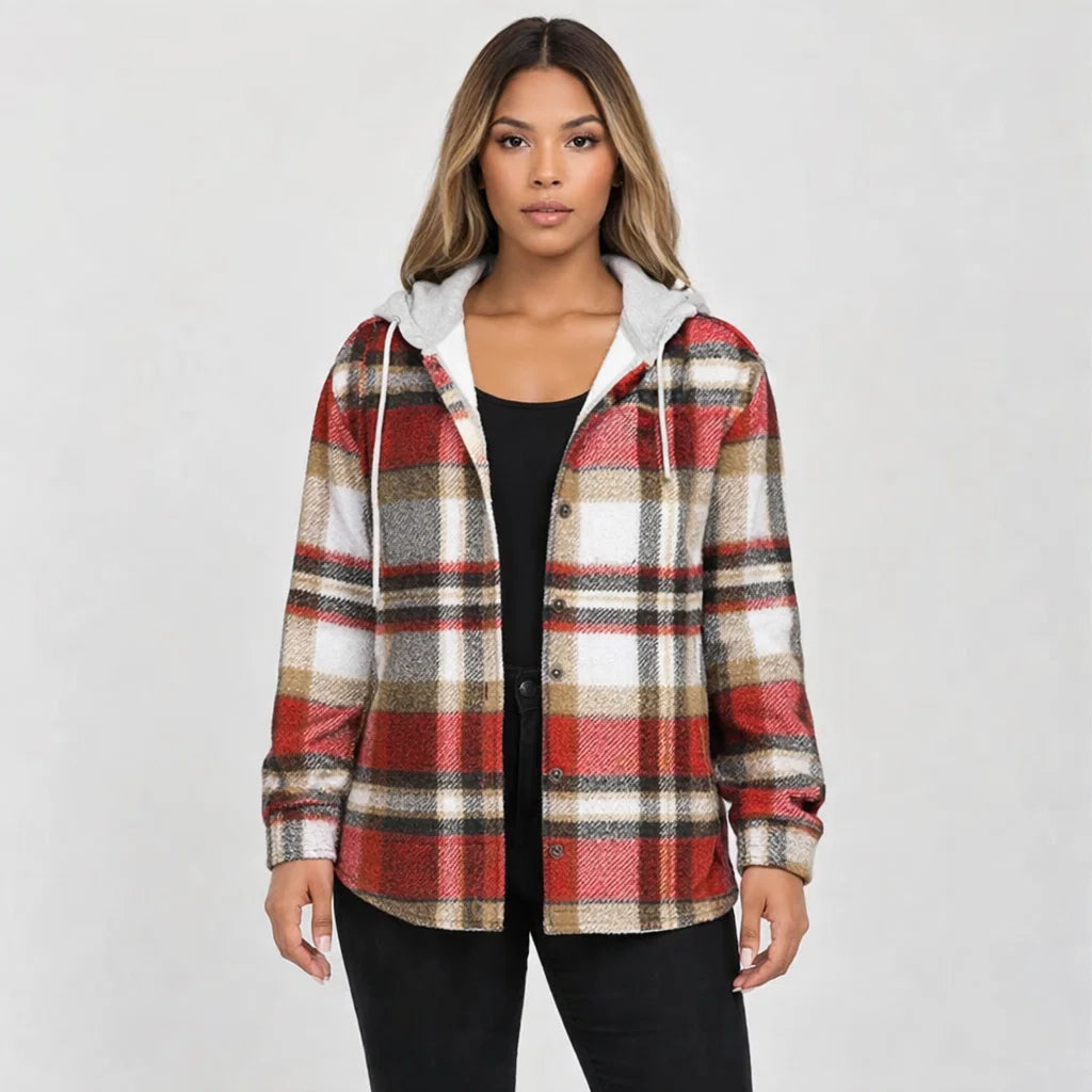 Kariertes Kapuzenhemd mit Knopfleiste