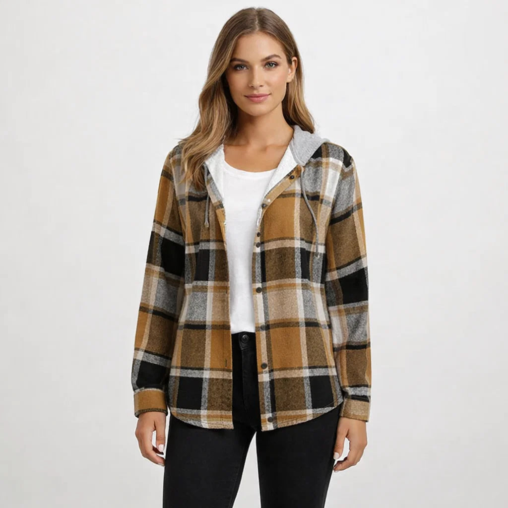 Kariertes Kapuzenhemd mit Knopfleiste