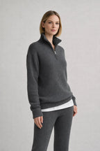 Geripptes Strick-Zweiteiler-Set mit Half-Zip