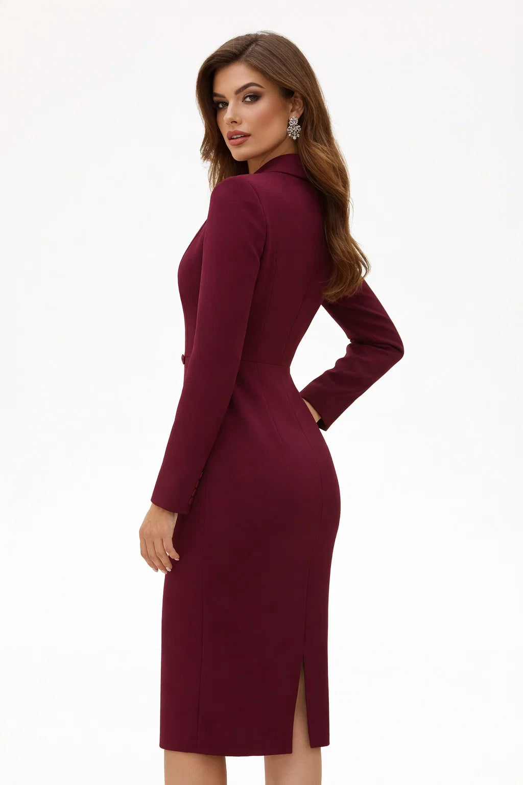 Tailliertes Midikleid mit Reverskragen in Knielänge