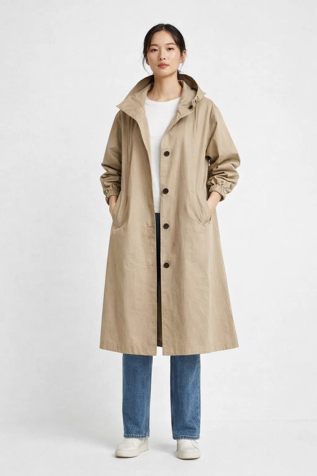 Urbaner atmungsaktiver Regenmantel für Damen mit Kapuze