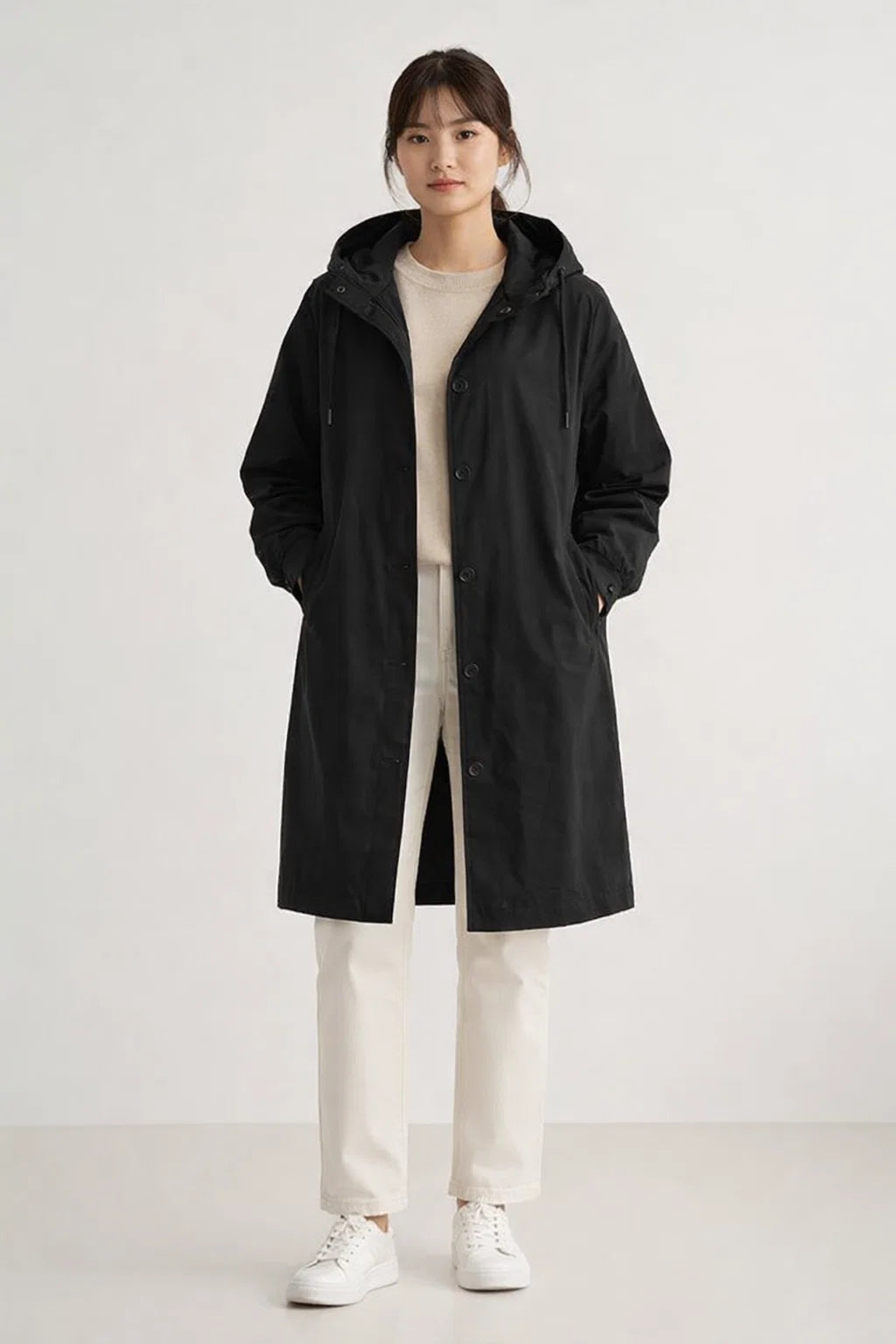 Urbaner atmungsaktiver Regenmantel für Damen mit Kapuze