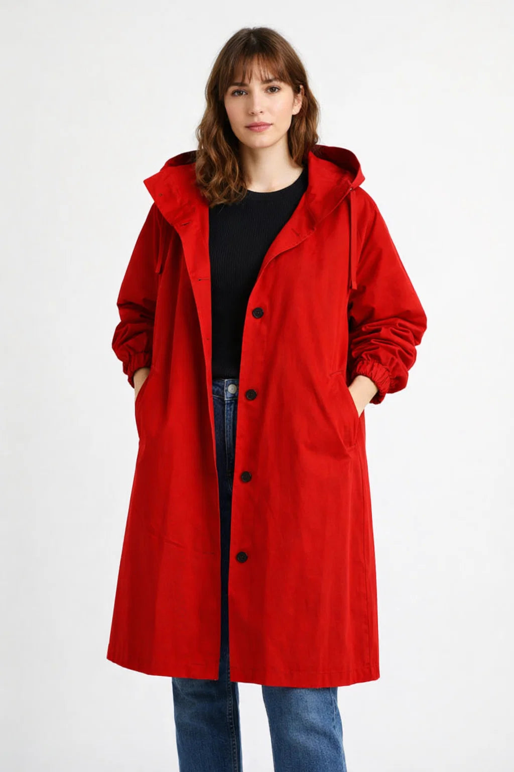 Urbaner atmungsaktiver Regenmantel für Damen mit Kapuze