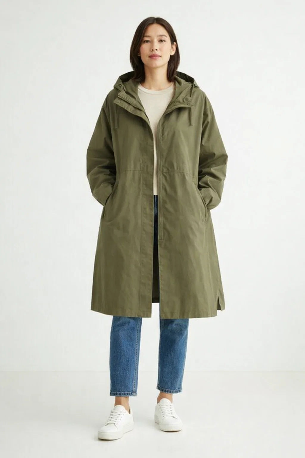 Urbaner atmungsaktiver Regenmantel für Damen mit Kapuze