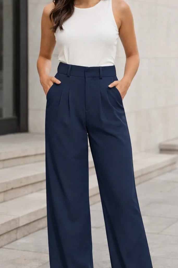 Hochtaillierte Damenhose mit weitem Bein