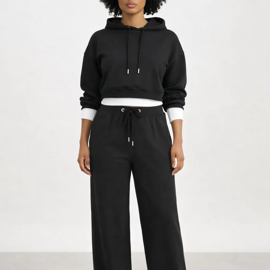 Damen Hoodie Trainingsanzug mit weitem Bein