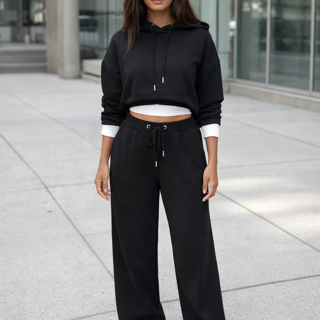 Damen Hoodie Trainingsanzug mit weitem Bein