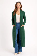 Langer Strick-Cardigan mit offener Front und Taschen