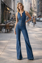 Ärmelloser Denim Jumpsuit Damen – Flared Fit