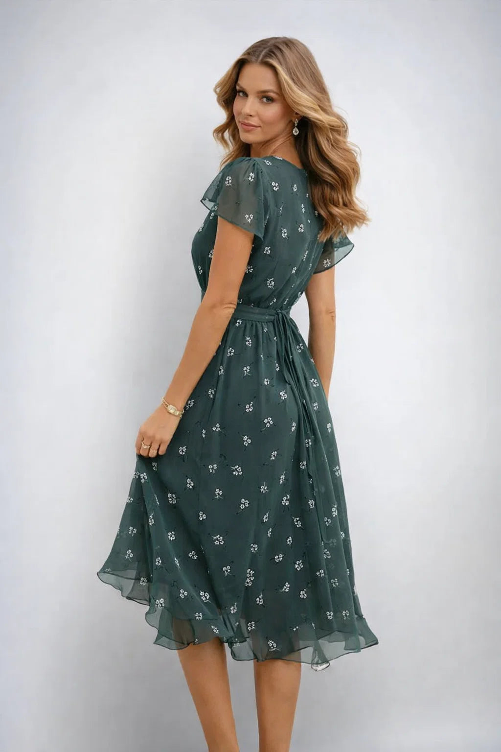 Annegret Damen Midi Sommerkleid mit V-Ausschnitt