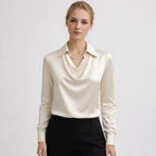 Kendra | Damen Satinbluse mit Wasserfallausschnitt