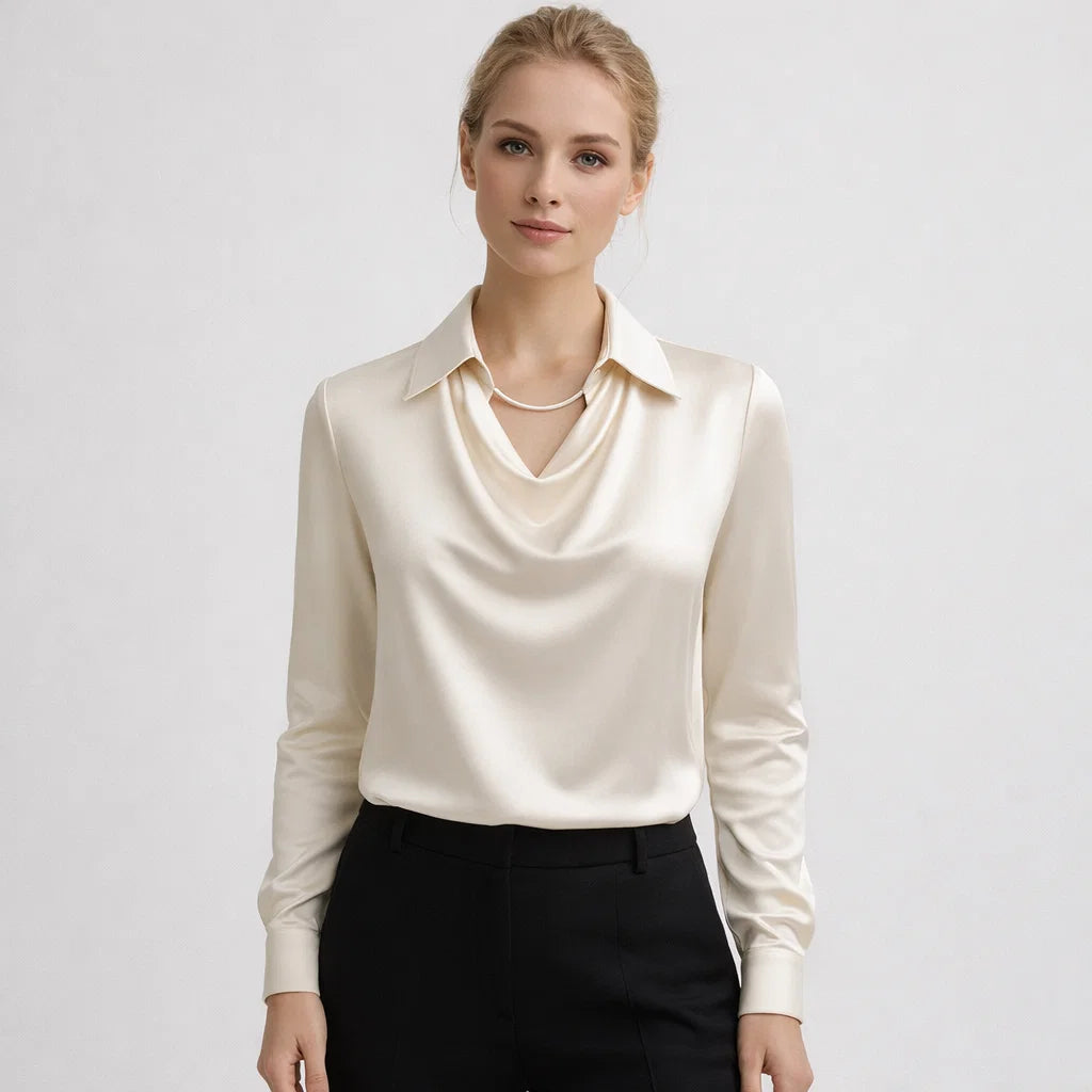 Kendra | Damen Satinbluse mit Wasserfallausschnitt