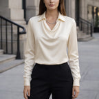 Kendra | Damen Satinbluse mit Wasserfallausschnitt