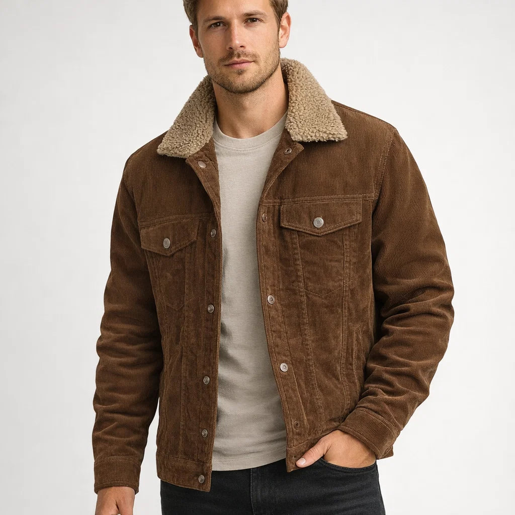 Herren Cordjacke mit Futter im Trucker-Stil
