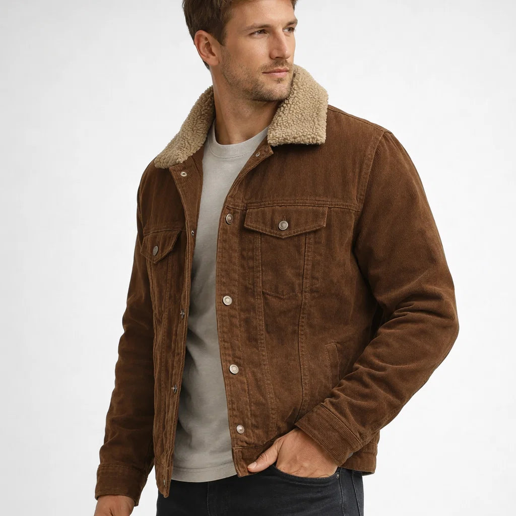 Herren Cordjacke mit Futter im Trucker-Stil
